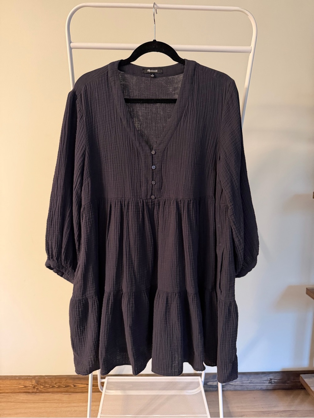 Madewell Charcoal Tiered Button Mini Dress